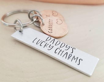 Daddy's lucky charms keychain-personalized keychain for dad-fathers day gift-present for grandpa-personalized kid names-custom name penny-