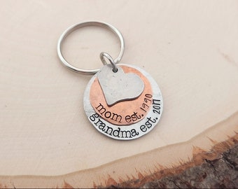 mom established/grandma established date keychain-mothers day gift for grandmother-personalized grandma keychain-est date keychain for gran