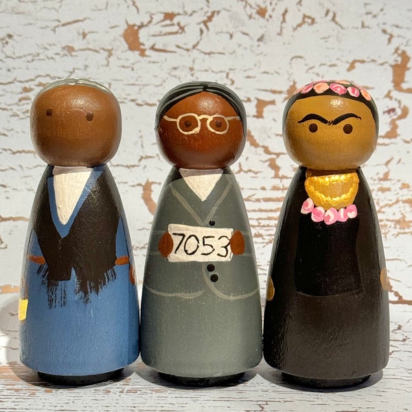 Powerful women set pegdoll women's rights Frida Kahlo Harriet Tubman Rosa Parks