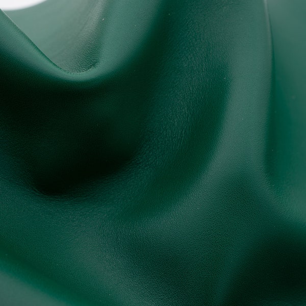 Nappa leather sheets in forest green color. Soft smooth genuine leather pieces in matte green color for diy crafts