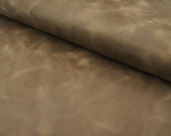 Semi veg tan brown-grayish crazy horse leather sheet, vintage look, Full grain, pull up