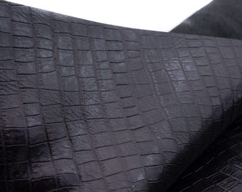Láminas de cuero negro con estampado de cocodrilo para manualidades de bricolaje, pieza de cuero con estampado de cocodrilo