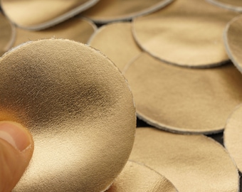40 real leather round cuts in gold metallic color. Nappa genuine leather circles 60mm/2.36&quot; for diy crafts