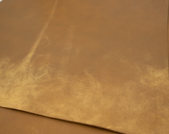 Tough antiqued leather sheets in brown mustard. Real leather pieces with vintage effect