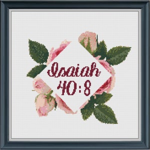 Isaiah 40:8 Floral Cross Stitch Pattern | Bible verse cross stitch pattern| PDF Instant download | Modern cross stitch Pattern