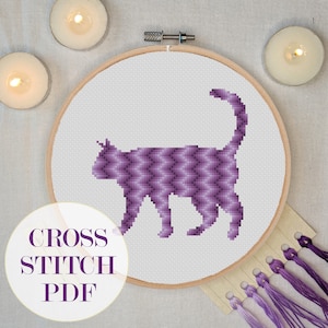 Purple Chevron Cat Cross Stitch PDF | cat cross stitch kit| easy cross stitch kit | cute cat cross stitch pattern| animal cross stitch kit