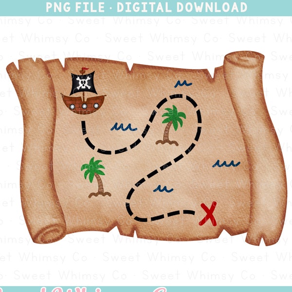 Pirate Treasure Map PNG Sublimation Design | Pirate Printable Clipart | Digital Art Download