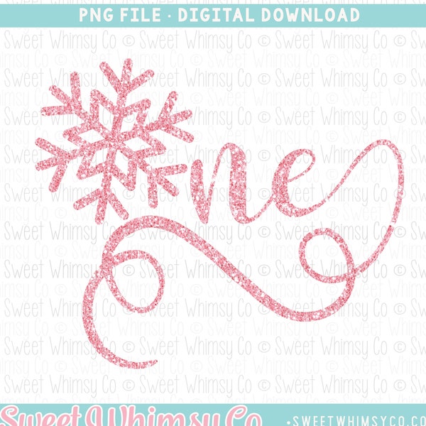 Snowflake One Pink Glitter PNG Sublimation Design, Snowflake Birthday Printable Clipart, Snowflake Birthday PNG, First Birthday PNG