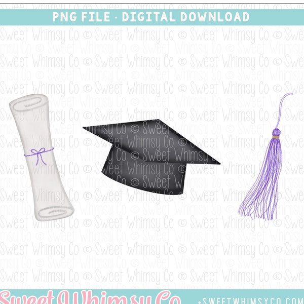 Purple Tassel Graduation Hat Diploma PNG Sublimation Design, Graduation Printable Clipart, Digital Art Download