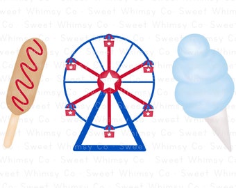 County Fair Corn Dog Ferris Wheel Cotton Candy PNG Sublimation Design | Carnival Printable Clipart | Digital Art