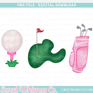 Golf Ball Golf Clubs Golf Bag Putting Green Pink PNG Sublimation Design | Golf Clipart Printable | Digital Art Download