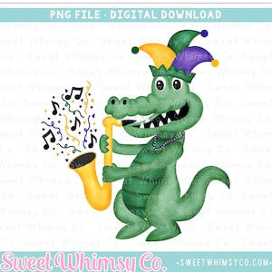 Mardi Gras Gator PNG Sublimation Design | Mardi Gras Printable Clipart | Digital Art