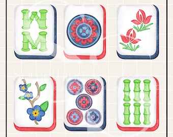 Red and Navy Game Tiles PNG Sublimation Design: Hand-Drawn Printable Clipart (Instant Digital Download)