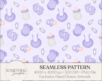 Oh Baby Purple Seamless Pattern PNG: Hand Drawn Art (Digital Download)