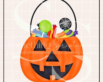 Halloween pompoen snoep emmer PNG sublimatie ontwerp: handgetekende afdrukbare clipart (directe digitale download)