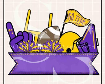 Purple and Yellow Gold Football Team Banner PNG Sublimation Design, Football Clipart Printable, Digital Art Download