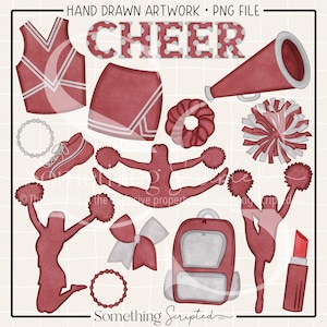 Maroon & Silver Cheer PNG Bundle: Megaphone, PomPom Clipart (Digital Download)