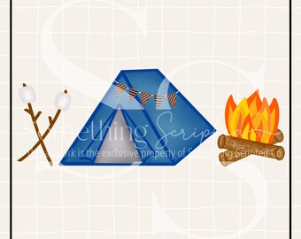 Roasting Marshmallows Tent Campfire Camping PNG Sublimation Design: Hand-Drawn Printable Clipart (Instant Digital Download)
