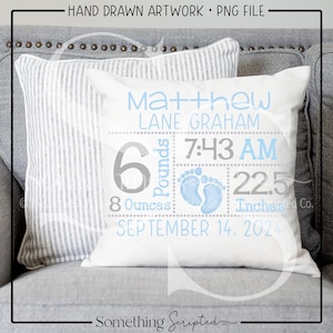 Blue & Grey Birth Announcement PNG Sublimation Design, Baby Clipart Printable, Printable Birth Announcement