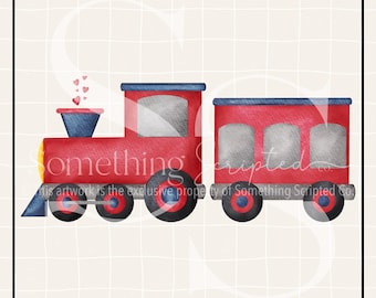 Valentine Train Red Navy PNG Sublimation Design: Hand-Drawn Printable Clipart (Instant Digital Download)
