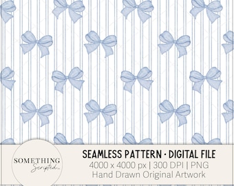 Blue Watercolor Bows Seamless Pattern: Girly PNG File (Digital Download)