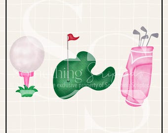 Golf Ball Golf Clubs Golf Bag Putting Green Pink PNG Sublimation Design, Golf Clipart Printable, Digital Art Download