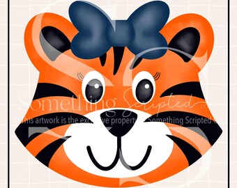 Tiger Girl Navy Bow PNG Sublimation Design: Hand-Drawn Printable Clipart (Instant Digital Download)