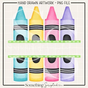 School Crayon PNG Sublimation Design, Pastel Colored Crayons PNG, Back To School Printable Clipart, Teacher PNG, Digital Art Download
