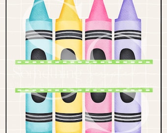 Pastel Crayon School PNG Sublimation Design: Hand-Drawn Printable Clipart (Instant Digital Download)