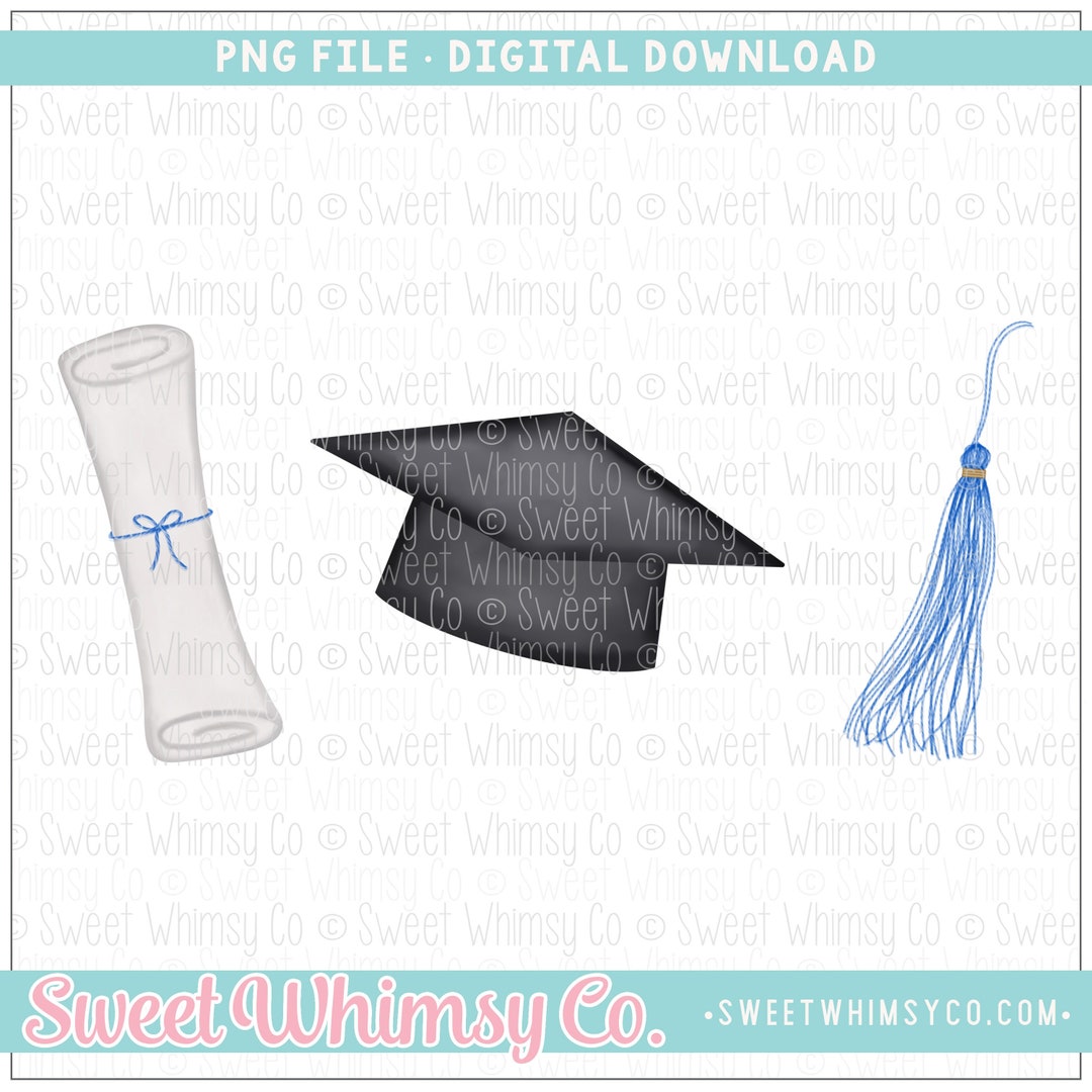 Blue Tassel Graduation Hat Diploma PNG Sublimation Design, Graduation