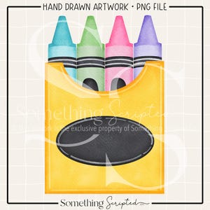 School Crayon PNG Sublimation Design, Pastel Color Crayon Box PNG, Back To School Printable Clipart, Teacher PNG, Digital Art Download