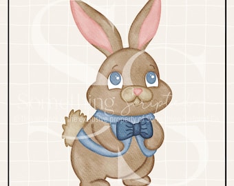 Watercolor Bowtie Bunny PNG: Hand Drawn Easter Clipart (Digital Download)