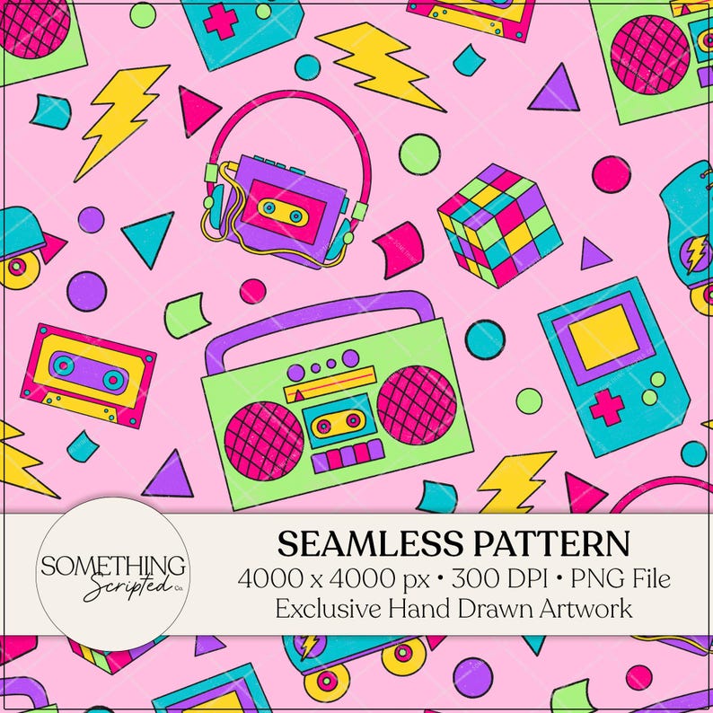 80s Neon Seamless Pattern PNG: Hand Drawn Art (digital Download) - Etsy