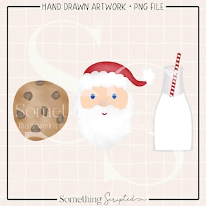 Santa Cookie Milk Christmas PNG Sublimation Design, Christmas Clipart Printable, Digital Art Download