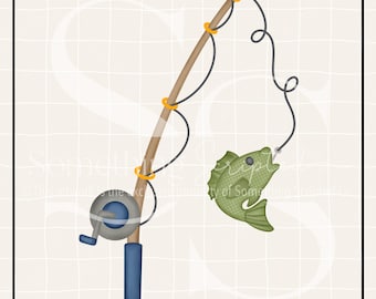 Fishing Pole Bass Fish PNG Sublimation Design: Hand-Drawn Printable Clipart (Instant Digital Download)