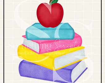School Books PNG Sublimation Design: Hand-Drawn Printable Clipart (Instant Digital Download)