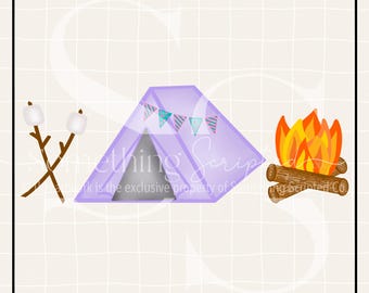 Roasting Marshmallows Tent Campfire PNG Sublimation Design: Hand-Drawn Printable Clipart (Instant Digital Download)