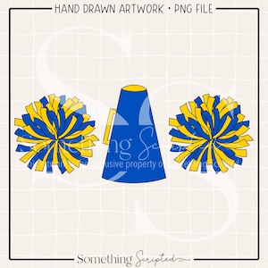 Cheerleading PNG: Megafono blu e oro, Pompon Clipart (download digitale)