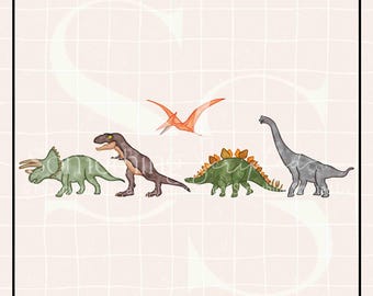 Diseño de sublimación PNG de dinosaurios en acuarela, clipart de dinosaurios imprimible, arte digital imprimible