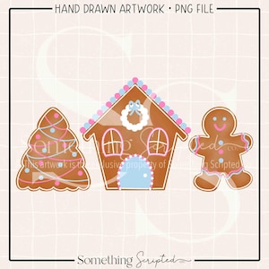Lebkuchen Weihnachtsplätzchen Rosa und Blau Backen PNG Sublimationsdesign, Weihnachtscliparts druckbare, digitale Kunst Download