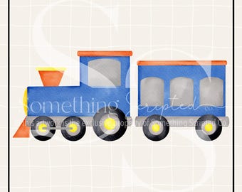 Blue Train PNG Sublimation Design: Hand-Drawn Printable Clipart (Instant Digital Download)