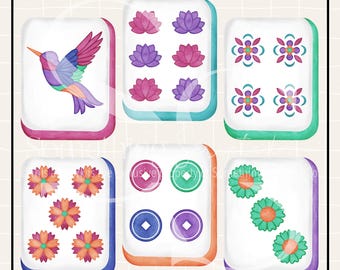 Mahjong Game Tiles PNG Sublimation Design: Hand-Drawn Printable Clipart (Instant Digital Download)