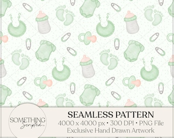 Oh Baby Mint Seamless Pattern PNG: Hand Drawn Art (Digital Download)