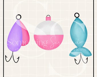 Pink Fishing Lures Cork PNG Sublimation Design: Hand-Drawn Printable Clipart (Instant Digital Download)