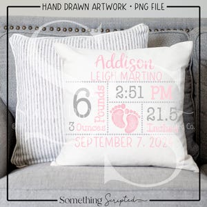 Faire-part de naissance rose et gris Design en sublimation PNG, clipart bébé imprimable, faire-part de naissance imprimable
