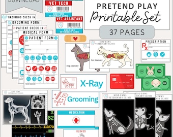 Veterinarian Pretend Play Set: Vet Clinic Role Play Printables (Instant Download)