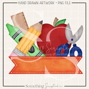 School Supplies PNG: Crayon, Pencil, Apple Clipart (Digital Download)