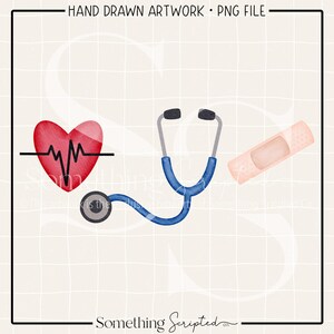 Heartbeat Stethoscope Bandage PNG Sublimation Design, Nurse Doctor Medical Printable Clipart, Digital Art Download