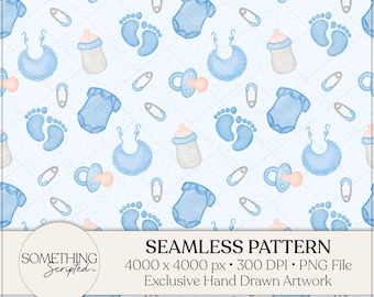 Oh Baby Blue Seamless Pattern PNG: Hand Drawn Art (Digital Download)