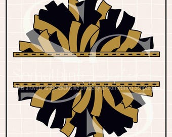 Black and Gold Pompom Cheer PNG Sublimation Design: Hand-Drawn Printable Clipart (Instant Digital Download)